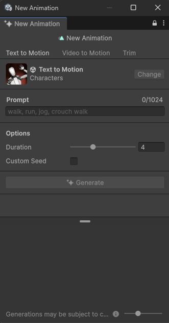 Formulaire de génération d'animation